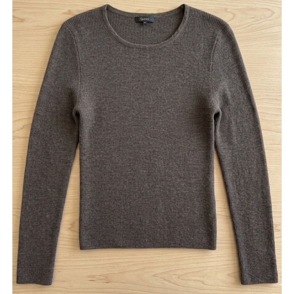Quince Sweater Womens Small Brown Featherweight‎ Cashmere Ribbed Crewneck Soft